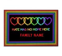 Felpudo Entrada casa Felpudo Personalizado con el Nombre de la Familia - Aquí no Hay Lugar para el Odio - Felpudo de Apoyo a la Comunidad LGBT