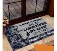Felpudo Entrada casa Felpudo Personalizado con la inscripción: Soldado Retirado, Veterano de la Marina de los EE. UU. y su Comandante en Jefe.