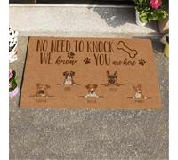 Felpudo Entrada casa Felpudo Personalizado con Nombre Impreso: ¡Perrito Adorable! No Hace Falta Llamar, Sabemos Que estás aquí.