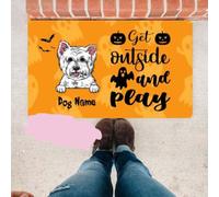 Felpudo Entrada casa Felpudo Personalizado de Halloween con diseño de Perro, ¡Sal a Jugar! Divertido
