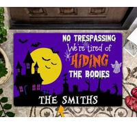 Felpudo Entrada casa Felpudo Personalizado de Halloween con la Frase Luna Grande y la inscripción Prohibido el Paso. Estamos cansados.