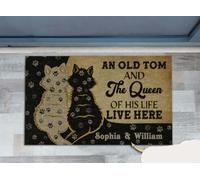 Felpudo Entrada casa Felpudo Personalizado para Gatos: El Viejo Tom y la Reina de su Vida Viven aquí