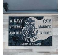 Felpudo Entrada casa Felpudo Personalizado para Veteranos de la Marina: «Vive aquí, Comandante en Jefe»