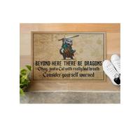 Felpudo Entrada casa Gato con Espada, más allá de aquí Hay Felpudo de Dragones