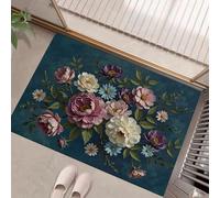 Felpudo Entrada Casa,Hojas de peonía y Margarita Alfombra Entrada Casa Interior Antideslizante, Almohadilla Absorbente Y Duradera, Azul Oscuro Lavable En La Lavadora (Flores rococó, 40 x 60 cm)