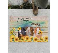 Felpudo Entrada casa Hoy elijo ser Feliz. Alfombra de Conejillo de Indias y Girasol.