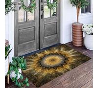 Felpudo Entrada Casa Mandala Geométrico Dorado 90 x 150 cm, Felpudo Con Caleidoscopio Abstracto Retro, Antideslizante Y Fácil De Limpiar, Adecuado Para Puerta Delantera, Dormitorio, Sala De Estar