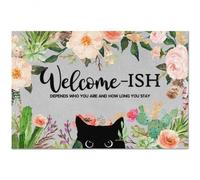 Felpudo Entrada casa Marco Floral de Bienvenida - Felpudo Divertido de Gatos para Interior y Exterior