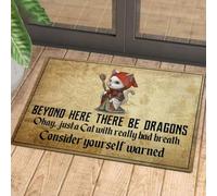 Felpudo Entrada casa Más allá de aquí Hay Dragones. Vale, Solo un Gato con Muy Mal Aliento. Considérate Advertido, Felpudo.