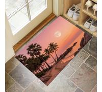 Felpudo Entrada Casa Playa Tropical Con Puesta De Sol 45X75Cm | Alfombra Antideslizante Paisaje Natural De Cocoteros, Felpudo Atrapa Suciedad Fácil De Limpiar Para Puerta Interior, Pasillo, Naranja