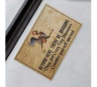 Felpudo Entrada casa Pollo Más Allá Aquí Hay Dragones Vale, Solo Unos Dinosaurios Pequeños y Locos Considérate Advertido Felpudo