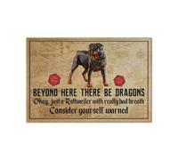 Felpudo Entrada casa Rottweiler - Más allá de aquí Hay Dragones. Felpudo para Interior y Exterior.