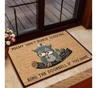 Felpudo Entrada casa Tapete de Entrada con búho y Enfermera: ¡Toca el Timbre si te atreves!