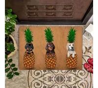 Felpudo Entrada casa Tapete para Puerta con diseño de piña y Perro Salchicha bebé, Lindo y Divertido, para Interiores y Exteriores.