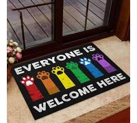 Felpudo Entrada casa Todos Son bienvenidos aquí. Apoyo a la Comunidad LGBT. Felpudo con Forma de Pata de Gato.