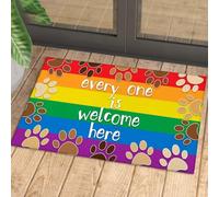 Felpudo Entrada casa Todos Son bienvenidos aquí. Felpudo arcoíris con Forma de Pata de Perro.