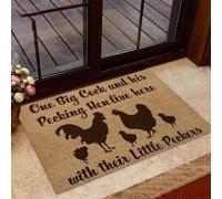 Felpudo Entrada casa Un Gallo Grande y su gallina picoteadora Viven aquí. Felpudo Gracioso.