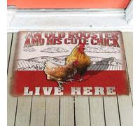 Felpudo Entrada casa Un Gallo Viejo y su Linda pollita Viven aquí (Fieltro Gracioso)