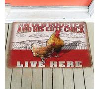 Felpudo Entrada casa Un Gallo Viejo y su Linda pollita Viven aquí (Fieltro Gracioso)