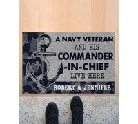 Felpudo Entrada casa Un Veterano de la Marina y su Comandante en Jefe Viven aquí.