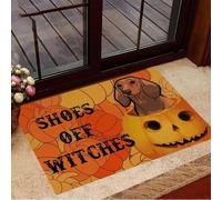 Felpudo Entrada casa Zapatos de Perro Salchicha, Calabaza de Bruja, Felpudo de Halloween para Interiores y Exteriores