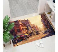 Felpudo Exterior e Interior, 40x60cm Alfombra Entrada Escena Callejera Al Atardecer Antideslizante Felpudo Calles Ciudad Lavable, fácil de Limpiar para Puerta de casa, balcón, jardín, Marrón Oscuro