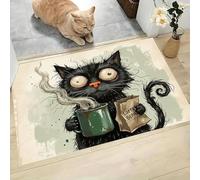 Felpudo Exterior e Interior, 40x60cm Alfombra Entrada Gato Negro Sorprendido Antideslizante Felpudo Animales Dibujos Animados Lavable, fácil de Limpiar para Puerta de casa, balcón, jardín, Verde Claro