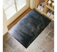 Felpudo Exterior e Interior, 50x80cm Alfombra Entrada Bosque Coníferas Hoja Perenne Antideslizante Felpudo Bosque Montaña Brumosa Lavable, fácil de Limpiar para Puerta de casa, balcón, jardín, Verde