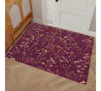 Felpudo Exterior e Interior, 50x80cm Alfombra Entrada Elegantes Flores Silvestres Antideslizante Felpudo Ramas Hojas Las Plantas Lavable, fácil de Limpiar para Puerta de casa, balcón, jardín, Burdeos