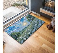 Felpudo Exterior e Interior, 80x120cm Alfombra Entrada Campo Margaritas Antideslizante Felpudo Pinturas Pastorales Impresionistas Al Óleo Lavable, para Puerta de casa, balcón, jardín, Azul Claro