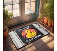 Felpudo exterior para puerta delantera, diseño de pato, de goma, con texto en inglés "Yes, I Really Do Need Rubber Ducks", decoración de habitación, alfombra retro (65 x 90 cm)