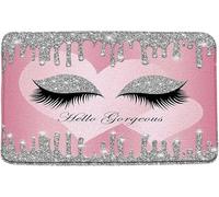 Felpudo Eyelash Hello Gorgeous Silver Star Glitter Pink Charming Eyes Fashion Art Love Alfombra Exterior Impermeable Felpudos Entrada Lavable Alfombra Entrada para Jardín Entrada Casa 40X60Cm
