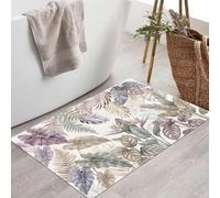 Felpudo Fino Para Interiores, 40X60Cm, Plantas Tropicales Retro | Alfombra Antideslizante Lavable Para Entrada, Monstera Realista Hojas De Palma Felpudo De Perfil Bajo, Atrapa Suciedad, Blanco