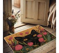 Felpudo floral de gato, tapete de entrada de tulipanes de melocotón para decoración de temporada en interiores y exteriores, goma impermeable, antideslizante, absorbe el polvo, fácil de limpiar, 29 x