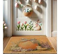 Felpudo floral de Pascua, huevo naranja y pollito amarillo para decoración de primavera al aire libre e interior, goma impermeable, antideslizante, absorbe el polvo, fácil de limpiar, 73 x 43 cm