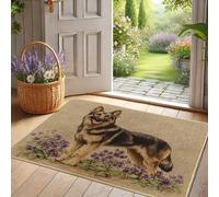 Felpudo floral de pastor alemán, tapete de puerta de perro marrón negro para decoración interior y exterior durante todo el año, tapete de goma absorbente antideslizante, fácil mantenimiento, 73 x 43