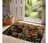 Felpudo floral para perro, diseño de labrador marrón y negro para decoración de primavera de entrada al aire libre e interior, antideslizante, impermeable, absorbe el polvo, fácil de limpiar, 73 x 43