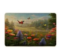 Felpudo floral para puerta, paisaje de primavera, mariposa, bosque, flor, montaña, lavanda, planta, verde, goma, antideslizante, atrapasuciedad, impermeable, interior, puerta delantera, aula, exterior