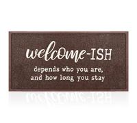 Felpudo grande de bienvenida para interiores y exteriores con parte trasera de goma antideslizante, divertido tapete Welcome-ish Depends Who You are and How Long You Stay, decoración de entrada para
