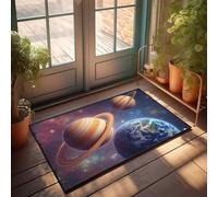Felpudo grande para entrada interior explorando los planetas: Saturno, Júpiter y la Tierra en el espacio, felpudo para decoración de cafeterías (50 x 80 cm)