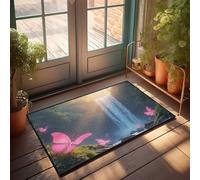 Felpudo grande para exteriores, diseño de cascada mágica con mariposas rosas, para hombre, cueva, alfombra de otoño para exteriores (65 x 90 cm)