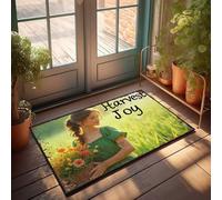 Felpudo grande para puerta delantera, diseño de cosecha al aire libre, abrazando la recompensa de la naturaleza con una cesta de flores, felpudo de escritorio, alfombra de vacaciones (65 x 90 cm)