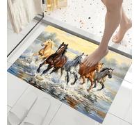 Felpudo Gris Con Pintura Al Óleo Realista De Animales Para Interiores Exteriores, 45X75Cm Manada De Caballos Lago Alfombra Entrada Lavable Suave, Tapete Antideslizante Para Cocina Puerta Baño Pasillo