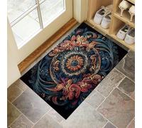 Felpudo Ilustraciones de Flores 80x120cm - Felpudo con Gatos, Antideslizante y Lavable - Alfombra Atrapa-Suciedad para Naranja-Azul Mandala del Viento, Puerta Principal