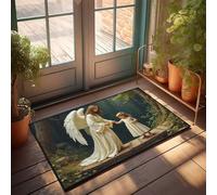 Felpudo interior para entrada de casa, ángel guiando a un niño a través del bosque, felpudo grande para el porche delantero (65 x 90 cm)