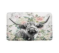 Felpudo Interior Vaca De Las Tierras Altas, Toros De Ganado Rústico Gris, Flores Rosa Silvestre Occidental Alfombra Resistente Antipolvo Felpudo Entrada para Puerta Delantera 40X60Cm