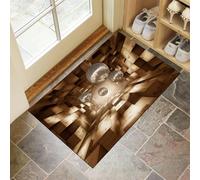 Felpudo Lavable 40 x 60 cm Bola de Discoteca de Madera - Alfombra Ultrafina y Plegable marrón - Pelo Corto Ilusión Visual - Felpudo para Entrada, Cocina, Oficina, Puerta Principal y Pasillo