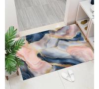 Felpudo Lavable 45 x 75 cm, Alfombra superdelgada y Plegable de Pelo Corto, Patrón de mármol Elegante y Lujoso, Alfombra de Entrada para Puerta, Cocina, Oficina, Patio y Pasillo, Rosa