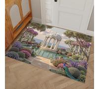 Felpudo Lavable 45 x 75 cm Jardín y Pavo Real - Alfombra Ultrafina y Plegable Verde - Pelo Corto Arte fantástico - Felpudo para Entrada, Cocina, Oficina, Puerta Principal y Pasillo