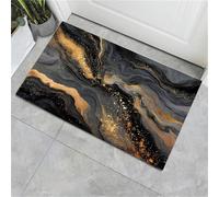 Felpudo Lavable 60 x 90 cm, Alfombra superdelgada y Plegable de Pelo Corto, Textura de mármol Resumen de Lujo, Alfombra de Entrada para Puerta, Cocina, Oficina, Patio y Pasillo, Negro y Dorado